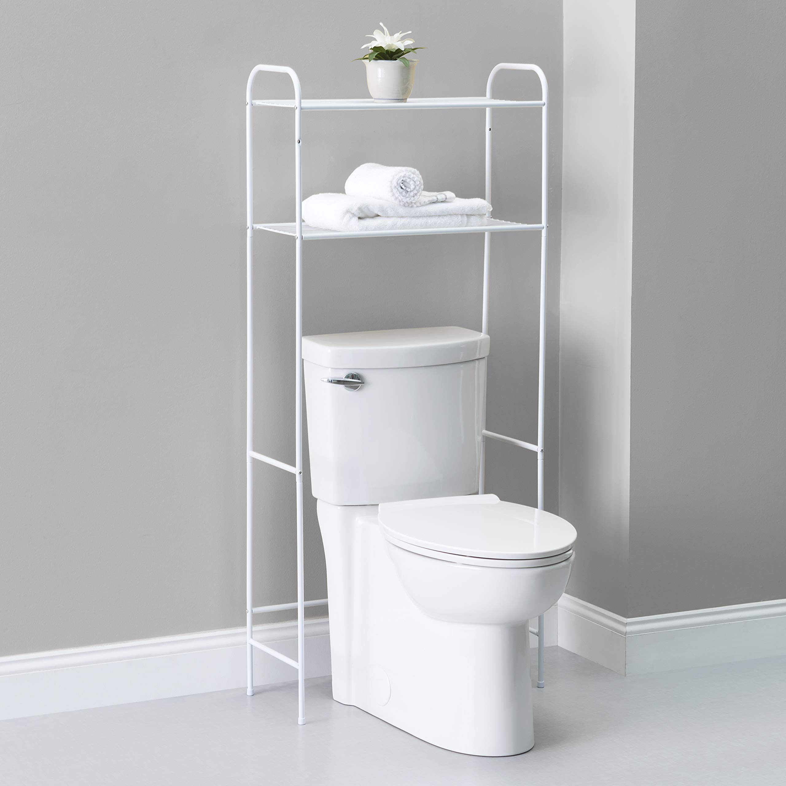 Home Basics 2 Tier Over The Toilet Bathroom Space Saver, Metal Bathroom Shelf Storage Unit, Anti-rust, White