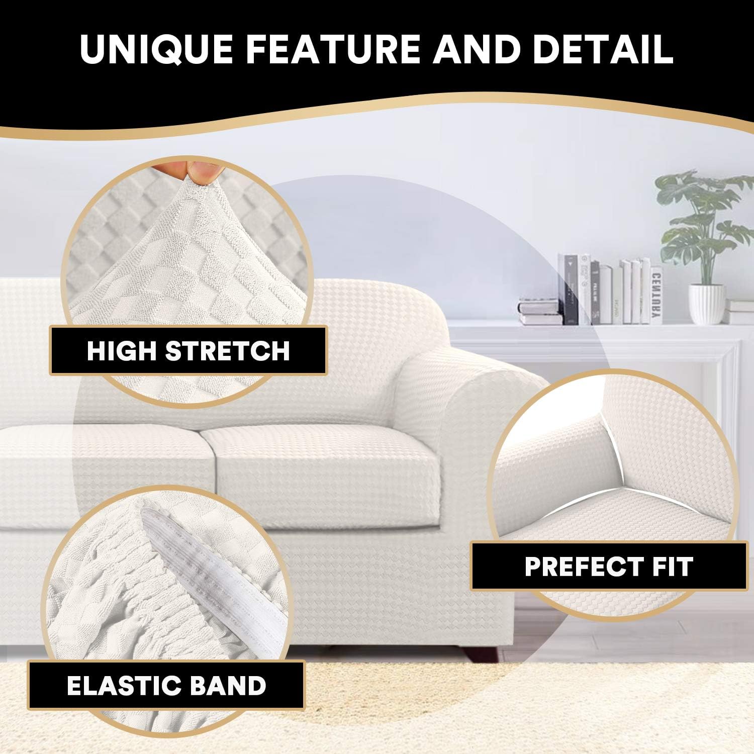 2 Piece Armchair Covers for Living Room Stretch 3D Modern Pattern Chair Covers for 1 Seater Couch Sofa (Base Cover Plus Individual Cushion Cover) Thick Bouncy Customized (Armchair, Ivory): Kitchen & Dining