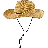 Straw Cowboy Hats Straw Cowgirl Hat Wide Shapeable Wide Brim Foldable Vacation Beach Sun Hat with Chin Strap