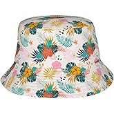 Hawaii Bucket Hat Summer Beach Cap Palm Tree Bucket Hats Tropical Flower Plant Sun Hat for Fishing Hiking Camping