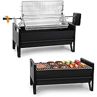 ONLYFIRE GRILLS 2 in 1 Charcoal BBQ Grill Rotisserie Kit with 3 Rotating Baskets and 24" Cooking Grate, Auto Swivel BBQ Stove