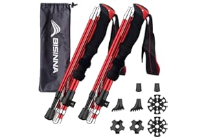 BISINNA Collapsible Trekking Hiking Poles- 2 Pack Folding Aluminum Walking Sticks with Quick Lock System 4 Season Accessories,Telescopic, Adjustable, Lightweight for Men Women