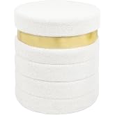 xupersodys Round Ottoman with Storage, Foldable Vanity Stool with Soft Padded, Boucle Foot Stool for Dorm Room, Living Room and Bedroom, White