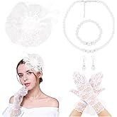 CAVETEE Fascinator for Women Tea Party, Tea Party Headpiece and Lace Glove Set for Women 1920s Party