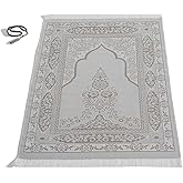 SUMELA Muslim Prayer Rug with Islam Prayer Beads - Travel Prayer Mat, Islamic Gifts for Women, Portable Prayer Matt Islam, Islamic Prayer Rug Islam Men Women, Praying Mat for Muslim Gifts, Gray