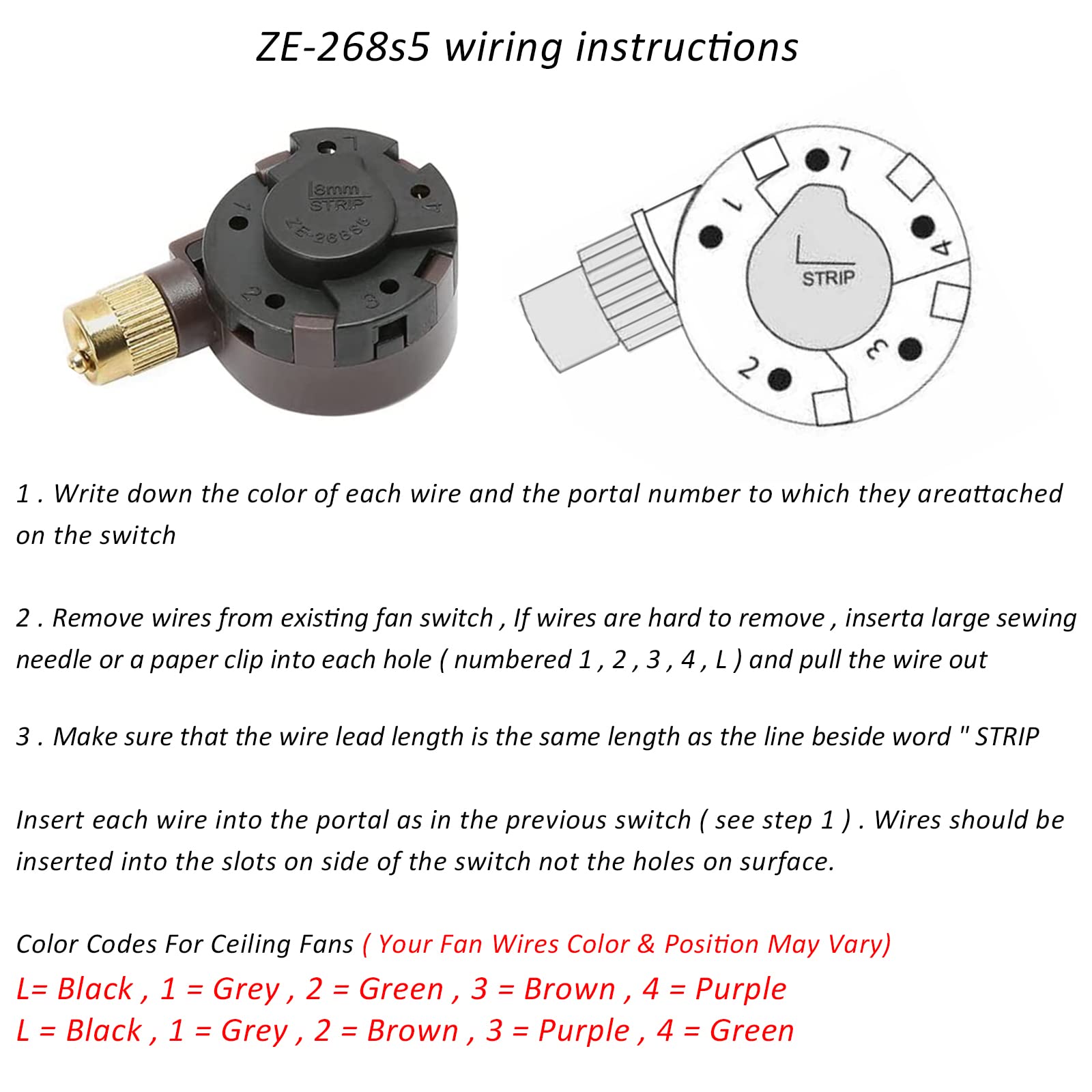 Ceiling Fan Switch Ceiling Fan Pull Chain Switch - 3 Speed 4-Wire Control  For Fans And Lights ZE-268S6 Switch, image size:1600x1600