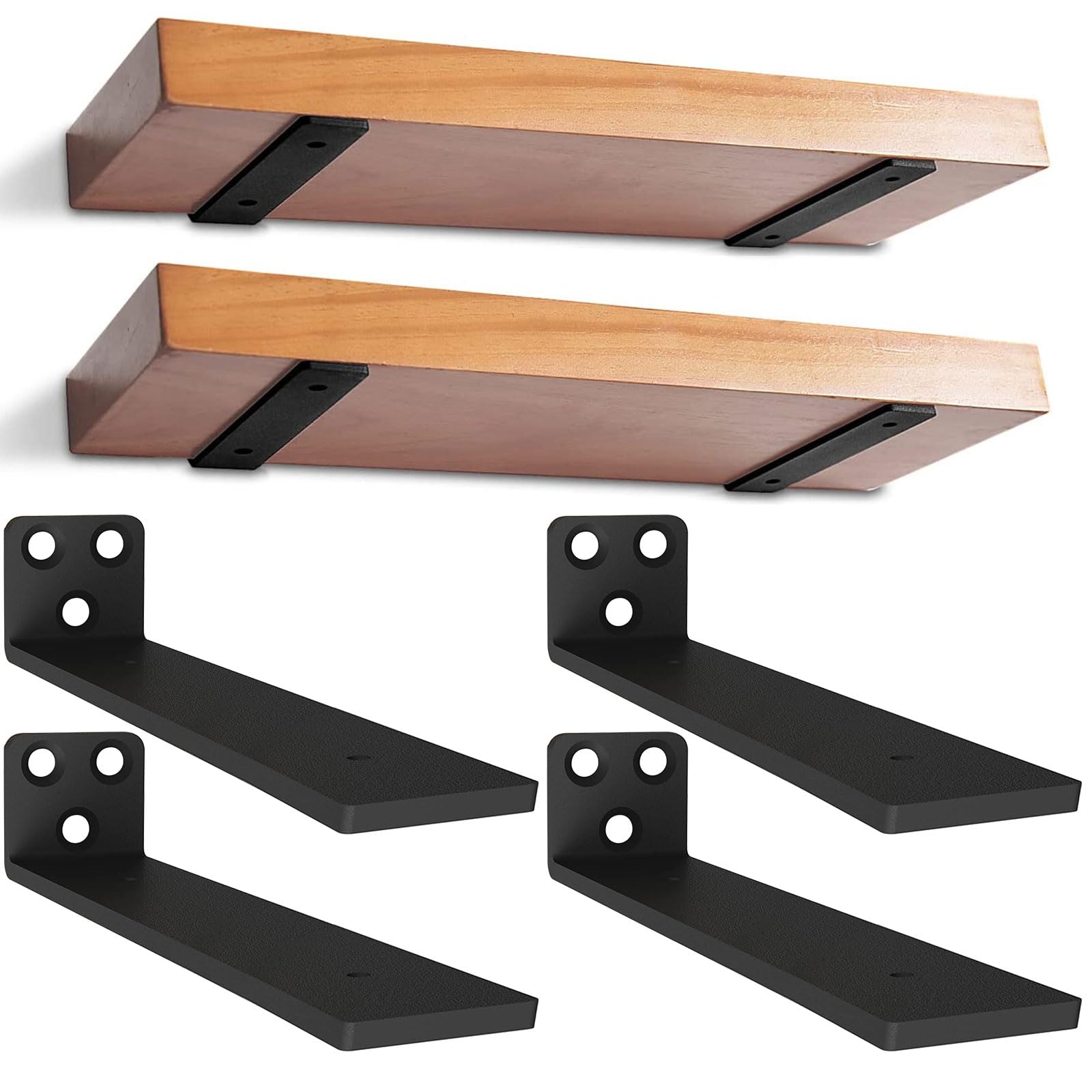 12 inch Floating Shelf Brackets, 4 Pack Heavy Duty L Shelves Support Wall Mounted Industrial Metal Brackets Hardware Supports for Shelves Support DIY | Holds 150+lb (1/5 Inch Thicked)