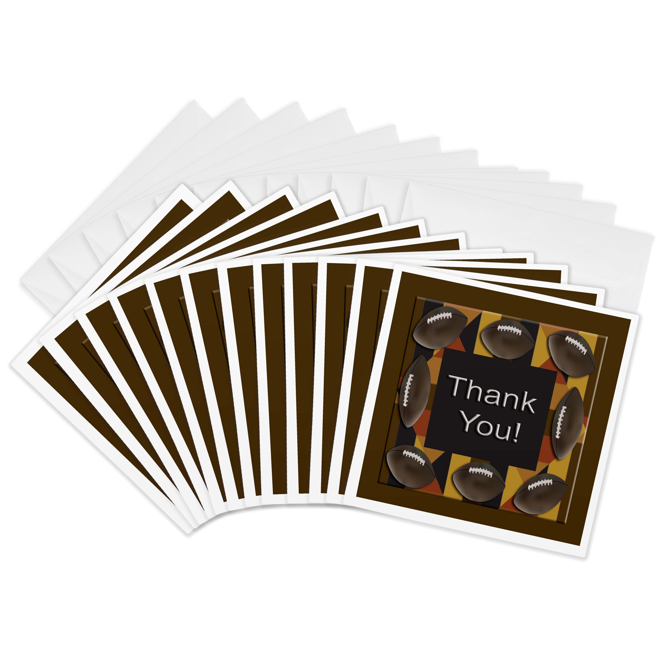 3dRose gc_29608_2 6 x 6-Inch "Footballs Brown Thank You" Greeting Card (Pack of 12)