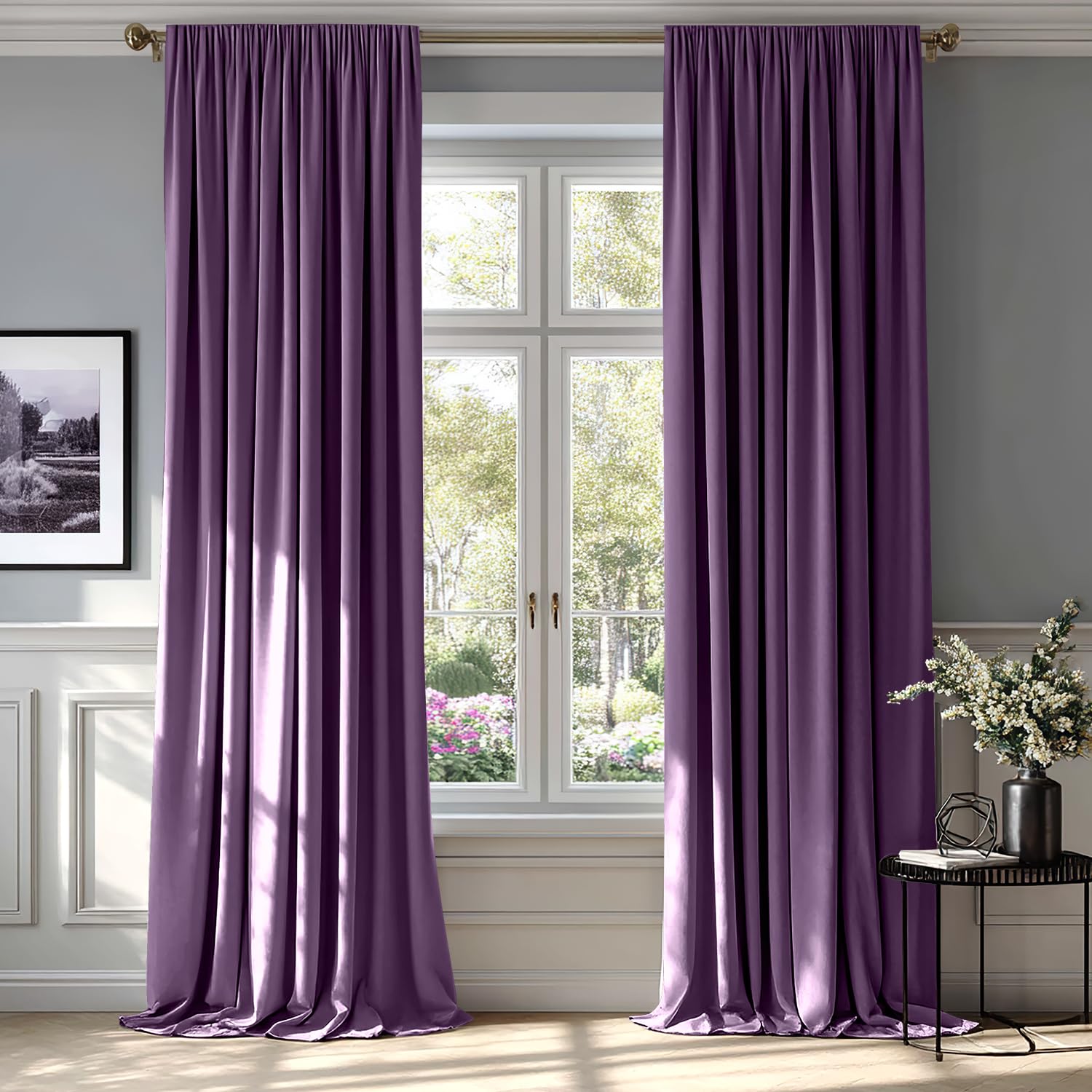 MIULEE Purple Velvet Curtains Thermal Insulated Blackout Curtain Drapes for Bedroom Living Room Darkening 84 Inches Long Curtains Panels Rod Pocket Set of 2 Image