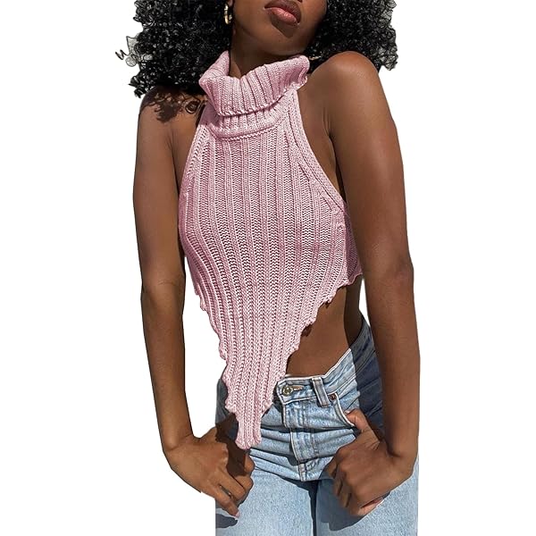 Sexyshine Women's Turtleneck Sweater Vest Sexy Halter Sleeveless