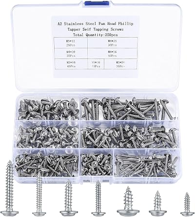 VARHHUXHA 250 Pcs Self Drilling Wood Screws M3 M4 M5 Assorted Set