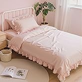 Anluoer Twin Comforter Set 5 Piece, Pink Bed in a Bag with Sheets, All Season Ruffle Shabby Chic Bedding Sets with 1 Comforter, 1 Pillow Sham, 1 Pillowcase, 1 Fitted Sheet