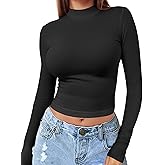 Womens Long Sleeve Crop Top Mock Turtleneck Sexy Slim Fitted Casual Base Layer Lightweight Soft Shirt Going Out Teen Sexy Top