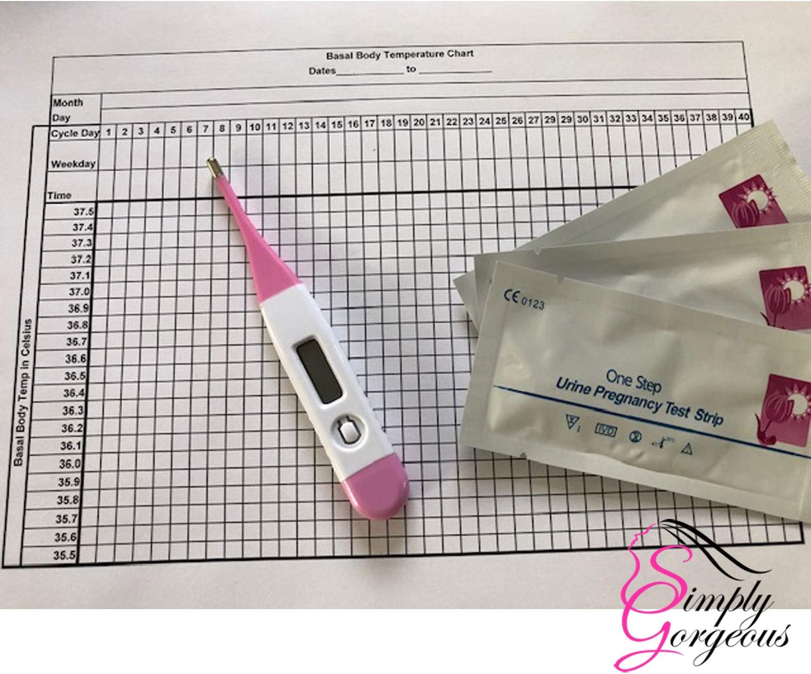 Digital Basal Ovulation Thermometer BBT Centigrade (Celsius) with Fertility Chart + 5 Pregnancy Tests
