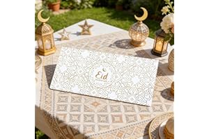 12 Pcs Ramadan Kareem Money Envelopes, 7.42 x 3.09 Inch Lucky Cash Gift Card Holders, White Gold Full Version Hot Stamping De
