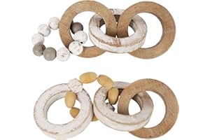 OAKRAIN Rustic Wooden Chain Link for Boho Home Decor, Handmade Carved 4 Link Wood Knot & Farmhouse Wood Bead, Natural Rustic Wooden Beads Garland for Coffee Table Wood Bowl Decor (2 Pcs, 10.2 inch)