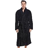 Inner Wish Mens Plush Fleece Robe, Highly Absorbent Cozy Warm Bathrobe Fuzzy Male Spa Long Robe With Pockets