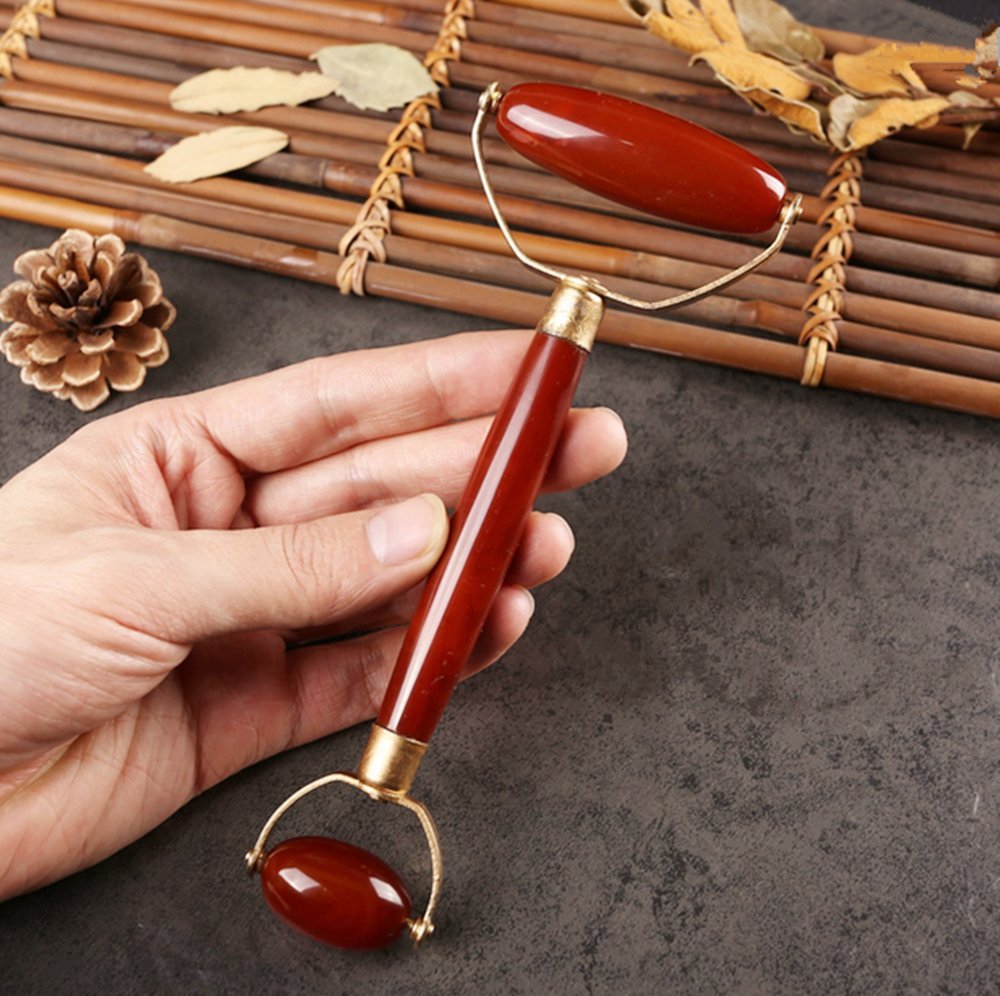 Ovovo Agate Jade Roller Massager for Face，Neck and Eye Skin Face Slimming Tool - Rejuvenates Face and Neck Skin, Face Slimmer
