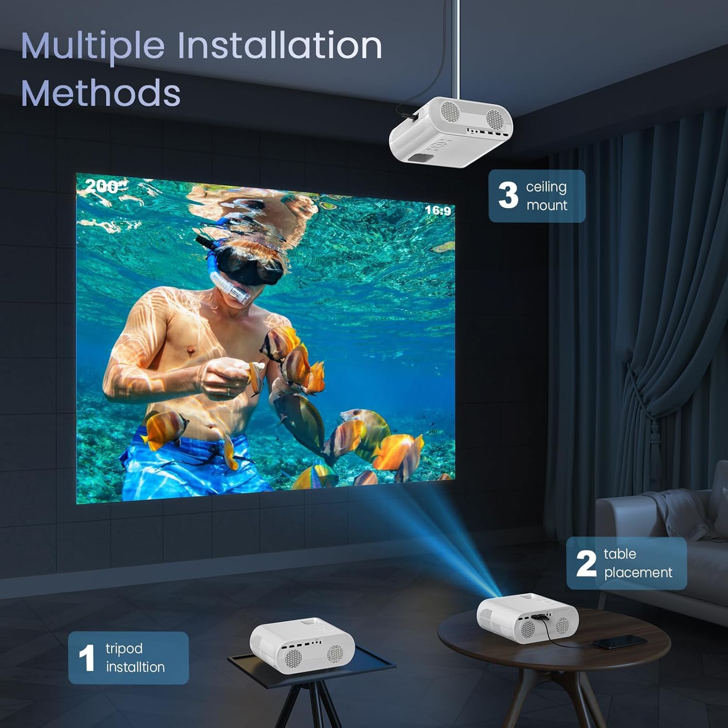 HOMPOW Projector, Native 1080P Full HD Projector CS02