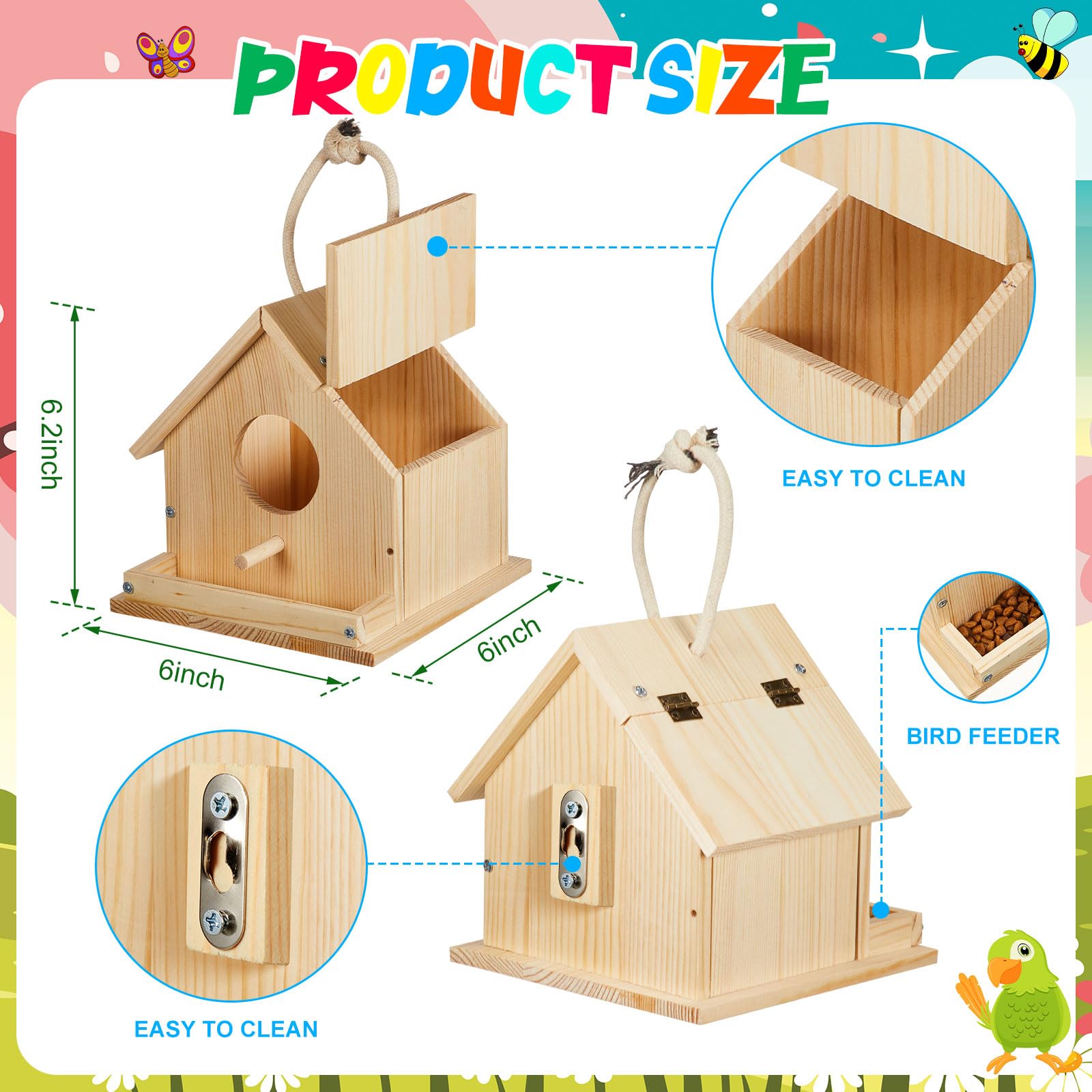 Condition photo showing New/Like New for liliful 16 sets wooden diy birdhouse kit, unfinished bird houses with paints and paintbrushes, bird