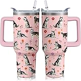 40oz Siberian Husky Tumbler with Handle and Straw, Cute Dog Stainless Steel Insulated Cup with Lid and Straw, Travel Coffee Mug Water Bottle, Birthday Mothers Day Gifts for Women Men Animal Lovers