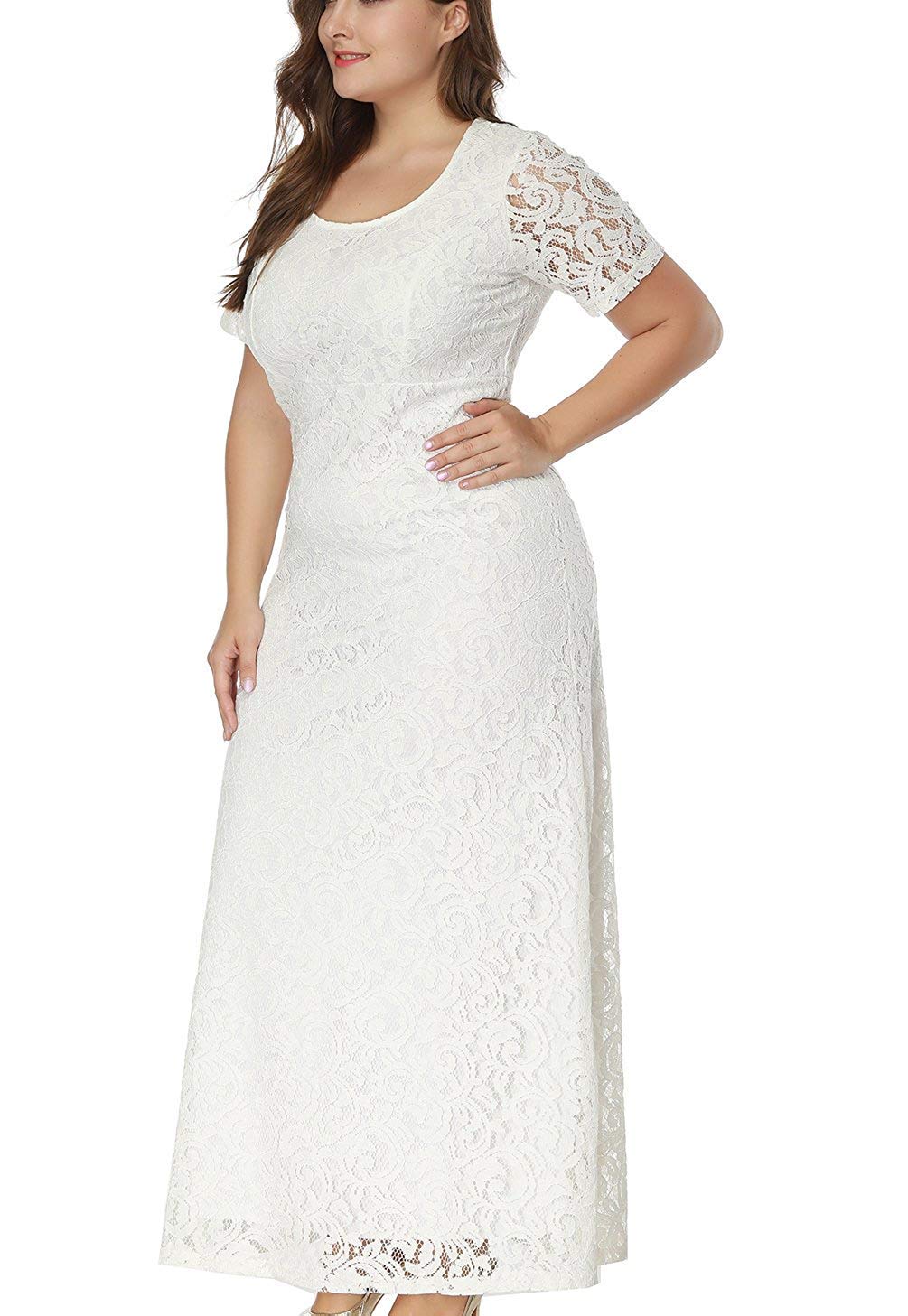 Erosebridal Women Plus Size Prom Dresses Floral Lace Mother of The Bride Evening Gown XXL White