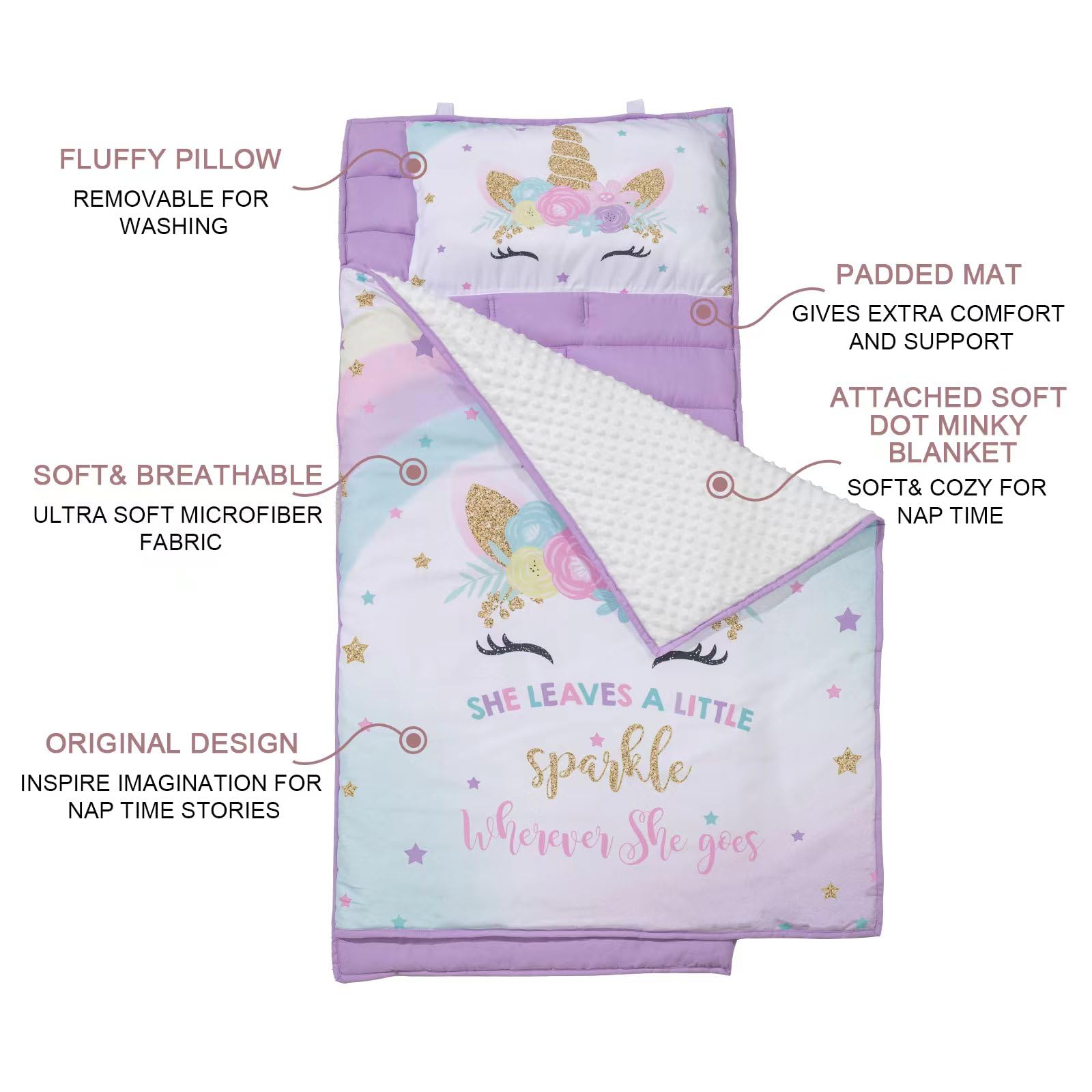 Extra Large Toddler Nap mat by Cokouchyi, Toddler Sleeping Bag with Removable Pillow, Measures 53 x 21 x 1.5 Inches, Sleeping Mat, Ideal for Daycare and Preschool Kindergarten