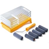 Voomey Foam Paint Roller, 4 Inch Mini Flock Foam Cover Kit | Small Paint Rollers with Tray and Roller Frame for Doors, Trims &amp; Cupboards