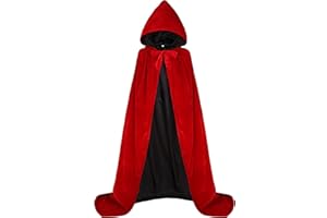 Oumbivil Hooded Cape Reversible Cloak Velvet Satin Halloween Christmas Cosplay Costumes
