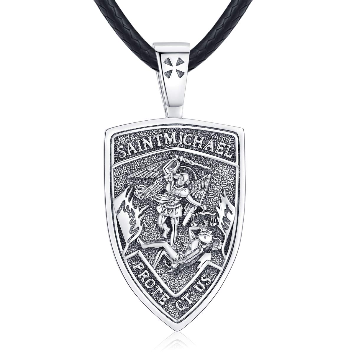 Eusense St Michael Necklace for Men Women, 925 Sterling Silver Protection Pendant with Archangel, Angel Guardian Saint Amulet, Jewellery Gift