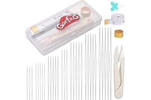 GarfxG Beading Needles Set - 31 pcs Big Eye Seed Collapsible Beading Needles in 7 Sizes with Thimble, Scissors, Threaders and Ruler for Jewelry Bracelets Making & DIY Crafting