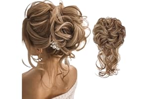 FeidyLong Messy Bun Hair Piece Tousled Updo Hair Buns Extension Elastic Band Hair Pieces Curly Hair Bun Scrunchie for Women Curly Chignon Ponytail Hairpiece Daily Wear(Light Brown mix Ash Blonde)