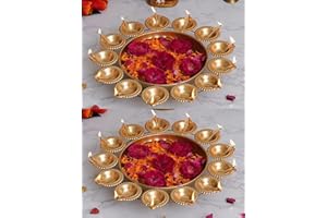 Kalakriti 2 Pcs Metal Diya Shape Urli Bowl Flower Indian Decorative for Home | Home Decor Floating Tea Light Candles | Table Decor | Diwali Navratri Pooja Decoration Items | 12 Inch Each