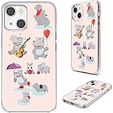 AKORAVO for iPhone 15 Case for Women Girl Men, Full Protective Shockproof Slim Soft TPU Clear Phone Cover Cases Design for iPhone 15 6.1,Cute Cartoon Animal Funny Hippo Music Balloon Ball