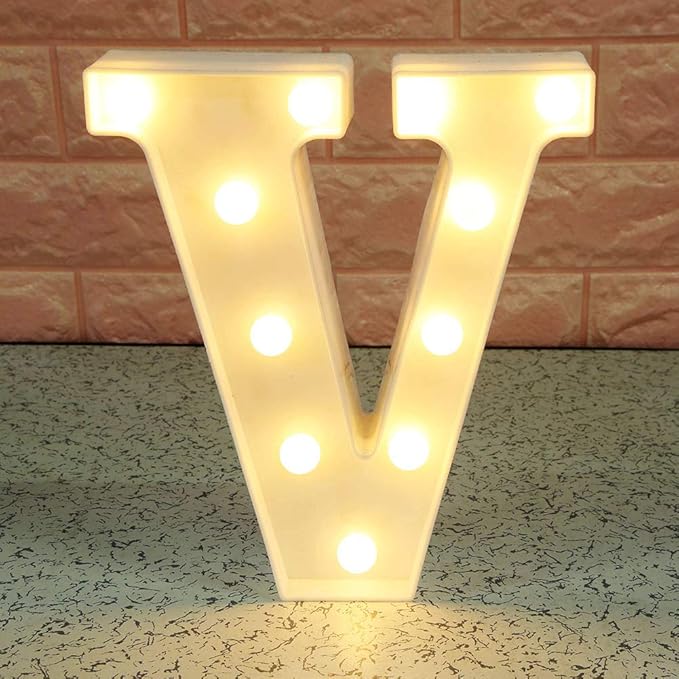 Litterprince 3D V Letter LED Night Light Wall Hanging Marquee Sign Alphabet Decor Lamp