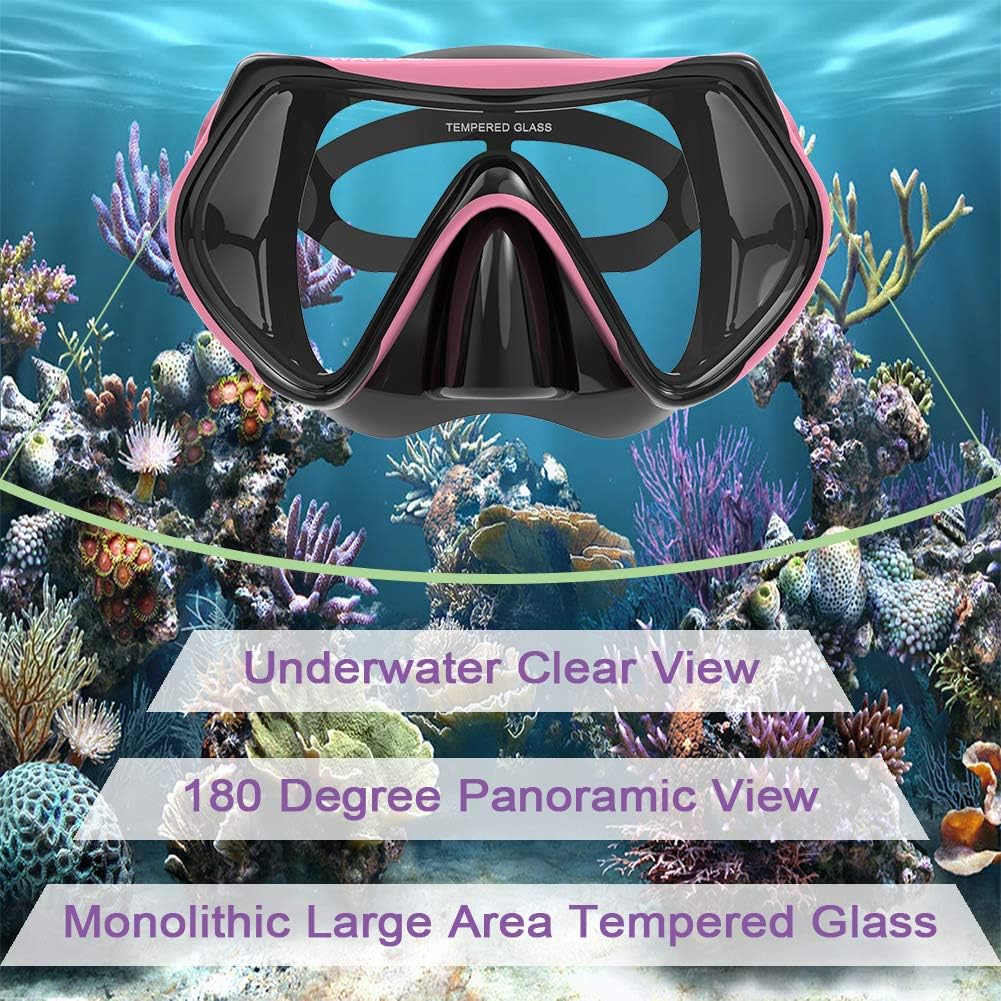 WACOOL Adults Snorkeling Snorkel Diving Scuba Package Set with Anti-Fog Coated Glass Purge Valve and Anti-Splash Silicon Mouth Piece for Men Women (Black+Pink) : Sports & Outdoors