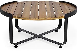 Christopher Knight Home Tracy Outdoor Modern Industrial Acacia Wood Coffee Table, Teak Finish, Black