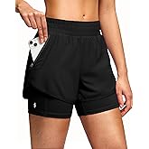 Soothfeel Women's 2 in 1 Athletic Running Shorts with Liner Zipper Pocket 5" High Waisted Gym Workout Tennis Shorts for Women