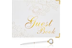 Wedding Guest Book with Pen, 9"x7", Hardcover 120 Pages-Gold Foil Gilded Edgesfor Guests to Sign at a Wedding, Party, Baby or