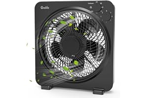 Grelife Box Fan, 14" Table Fan with 3 Speeds, Rotatable Grill Desk Fan, Quiet Operation Fast Cooling Fan with 120 Min Timer, Portable Compact Design for Bedroom Home Office Desktop Household