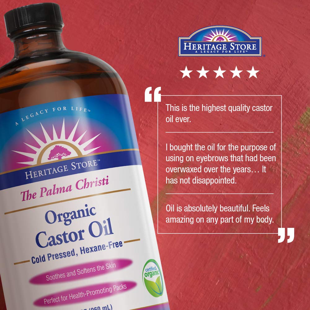 Heritage Store Organic Castor Oil, Cold Pressed | Rich Hydration for Hair & Skin, Bold Lashes & Brows, Hexane Free, 32oz : Massage Oils : Beauty