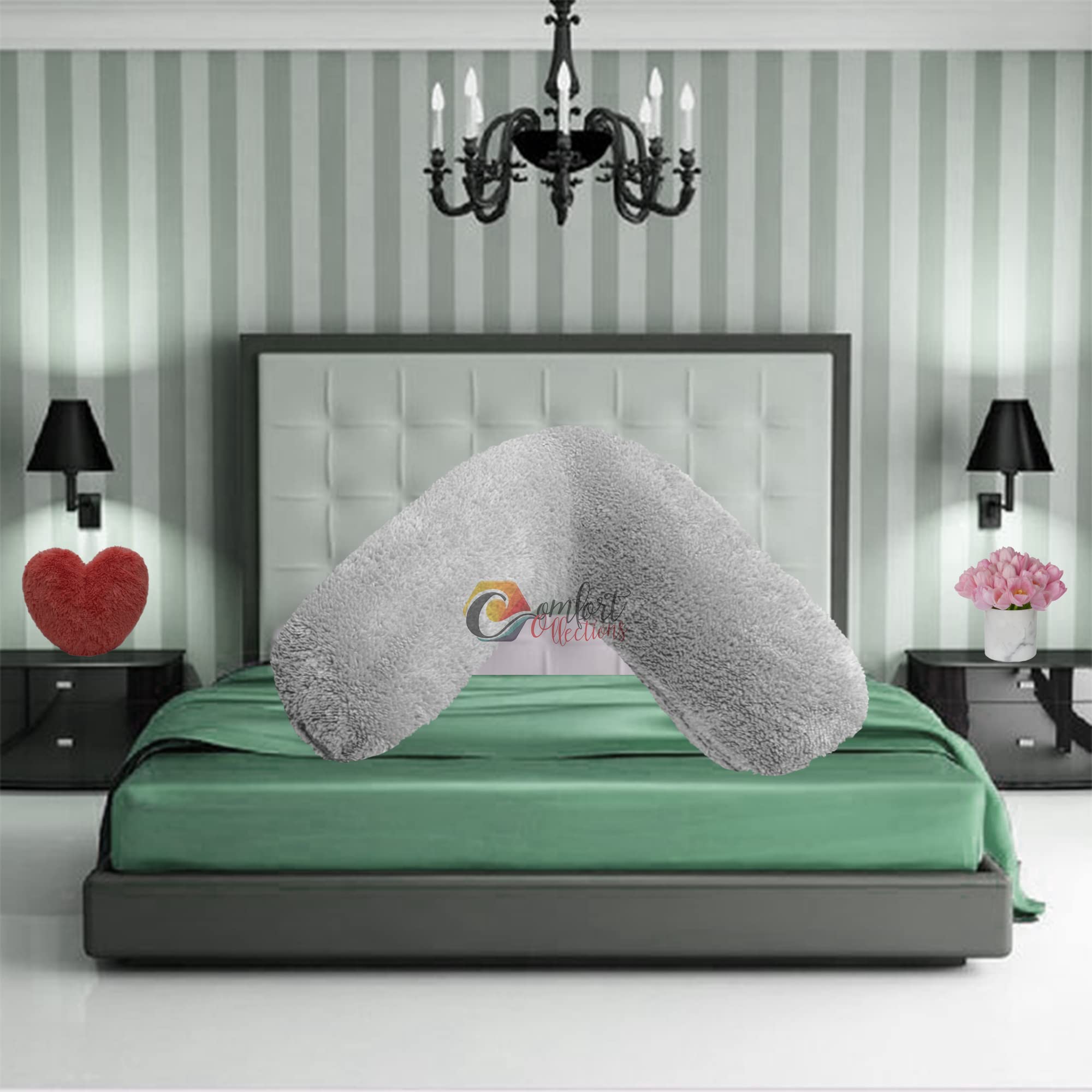 Teddy Fleece V Shaped Orthopaedic Pillowcase Cover Maternity Pregnancy Nursing Super Soft 100% Polyester Pillowcase V Cover Silver 30cm x 78cm Approximate — image 1