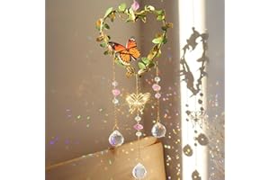ILCLVIZ Heart Suncatchers Window Hanging, Colorful Crystal Suncatcher with Butterfly, Crystals Light Catcher with Prisms for Indoor Outdoor Home Garden Wedding Decor