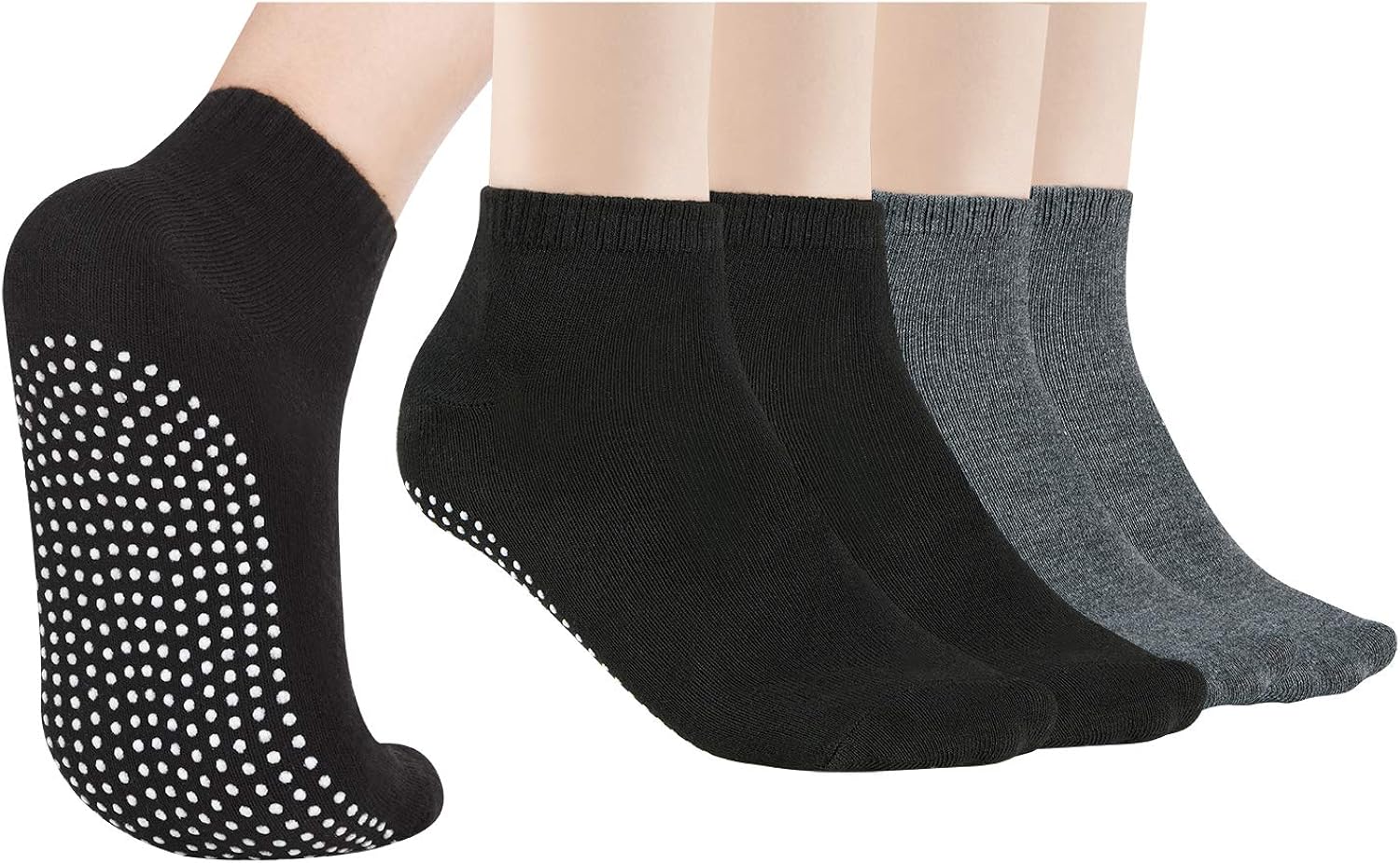 4 Pairs Anti Slip Non Skid Unisex Socks for Women Men Grip Socks for Yoga Home Barre Pilates Hospital Workout: Clothing