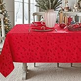 SASTYBALE Christmas Tablecloths for Rectangle Tables, SpillProof Jacquard Holly Berry Leaves Table Cloth, Heavyweight Table Cover for Winter, Holiday, Dinner Decor (Rectangle, 52" x 70", Red)
