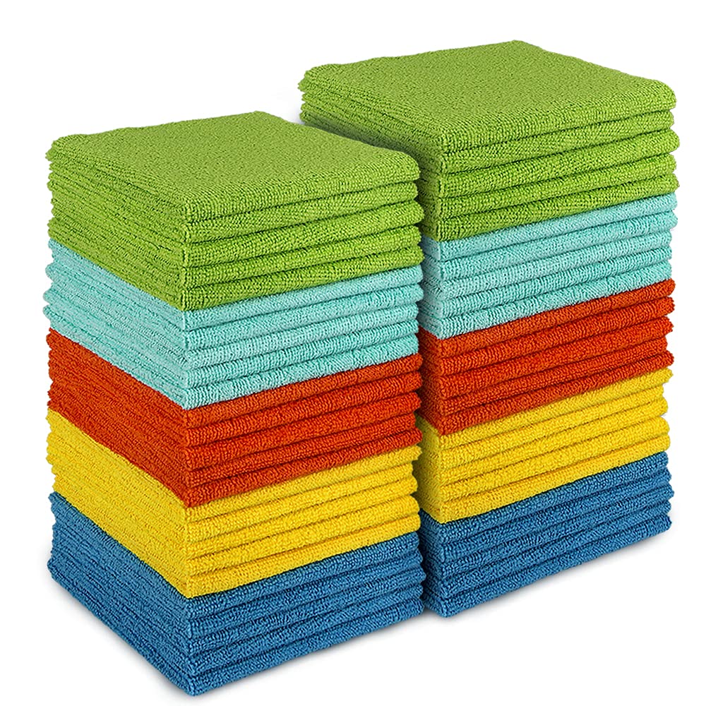 AIDEA Microfiber Cleaning Cloth, 50PK, Microfiber Towels for Cars, All Purpose Cleaning Rags for House, Dusting Cloth for Kitchen, Car, Window, 12