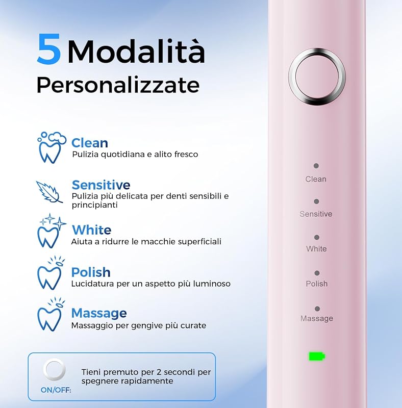 Spazzolino Elettrico Rotante per Denti Sensibili, Rosa
