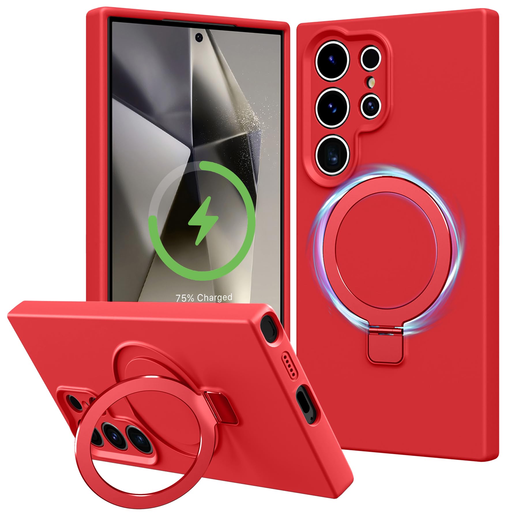 Vanxiliiy Compatible with Samsung Galaxy S24 Ultra Case with Stand, Full Camera Protection Liquid Silicone Case, MagSafe Compatible Magnetic Kickstand, Red