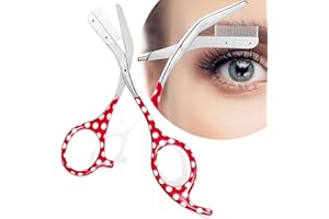 DINNAT Eyebrow Trimmer With Comb, Stainless Steel Facial Grooming Scissors Kit, Professional Precision Eyebrow Scissors, Perfect For Gifts For Men And Women (Red)