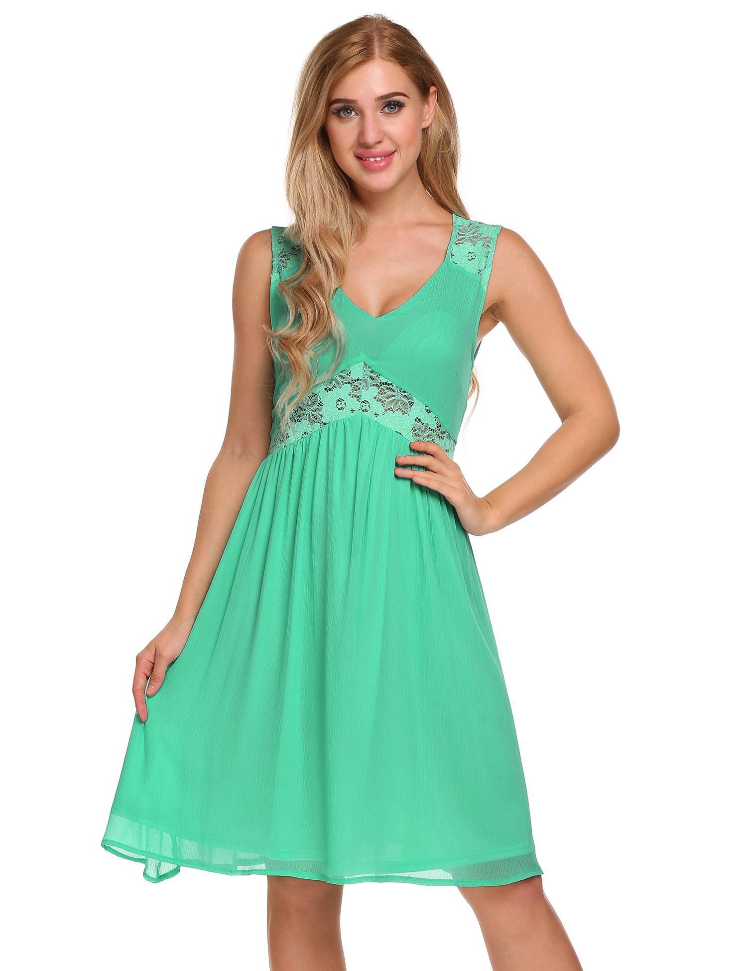 Hufcor Women Sleeveless Lace Patchwork Casual Mini Dress